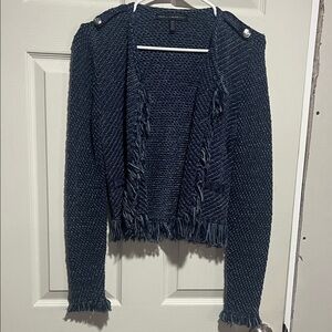 White House Black Market Navy Fringed Cardigan